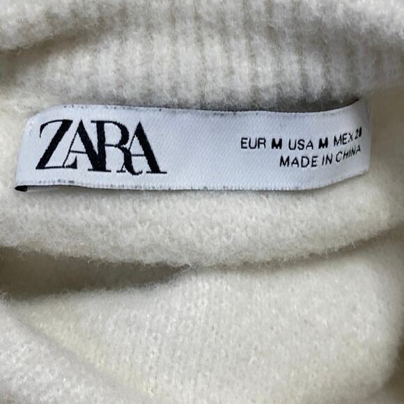 Zara Women's White Long Sleeve Crew Neck Knit Cozy Cropped Sweater Top Size M - Picture 3 of 4
